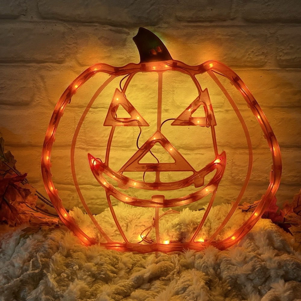 Vtg Halloween Jack-O'-Lantern Pumpkin Light Up Window Decor 2000's